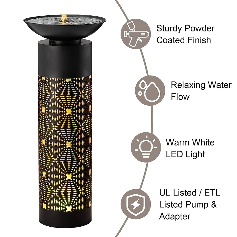 Glitzhome® 35.75" Metal LED Cutout Pattern Outdoor Fountain