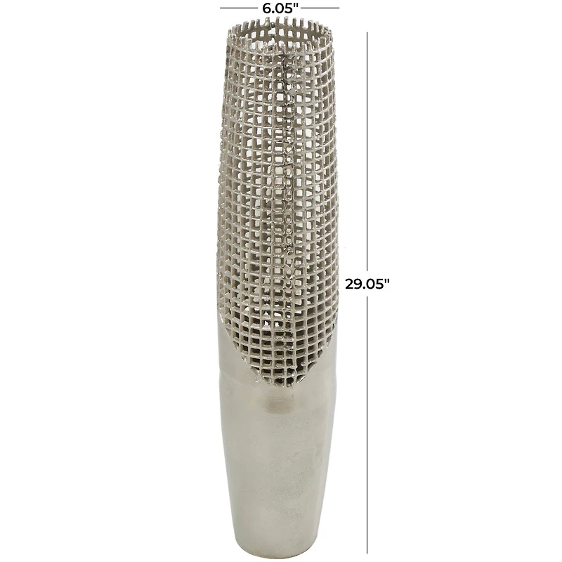 29" Silver Aluminum Tall Grid Inspired Vase with Open Frame Design