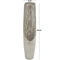 29" Silver Aluminum Tall Grid Inspired Vase with Open Frame Design