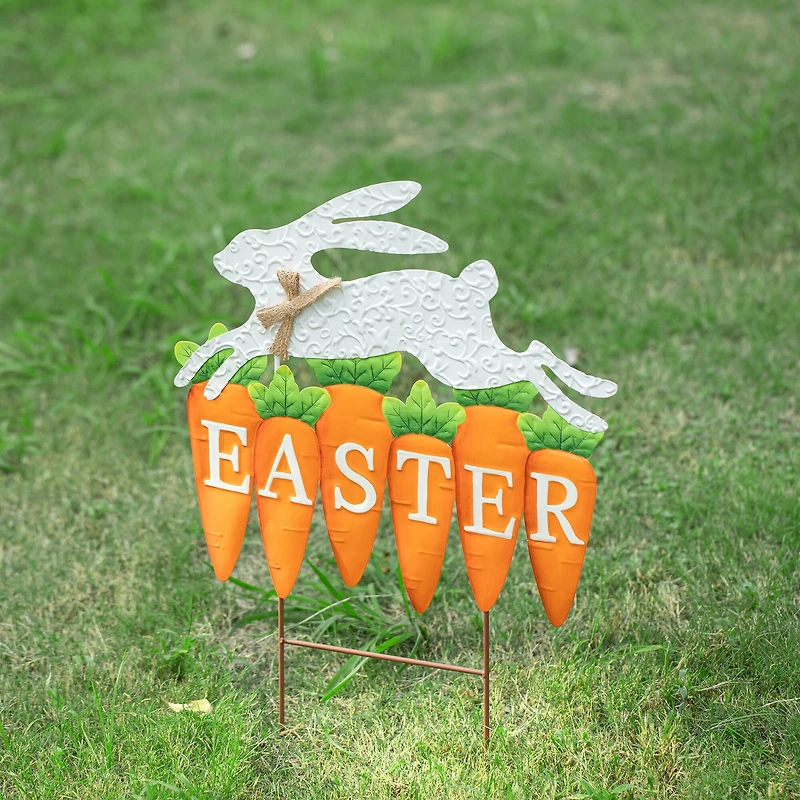 Glitzhome® 24" Metal Bunny & Easter Carrots Yard Stake