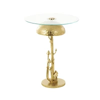 23" Gold Aluminum Metal Mushroom Table with Glass Tabletop
