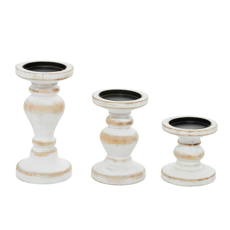 White Wood Farmhouse Candle Holder Set