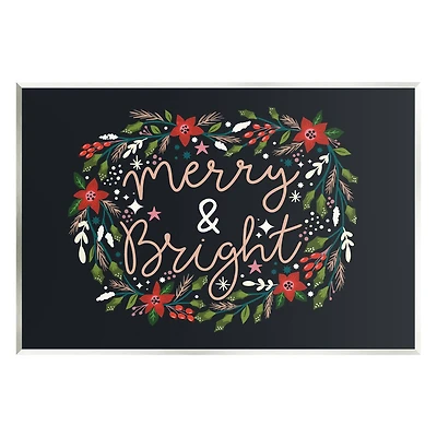 Stupell Industries Merry & Bright Poinsettia Wreath Wall Plaque Art
