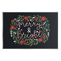 Stupell Industries Merry & Bright Poinsettia Wreath Wall Plaque Art