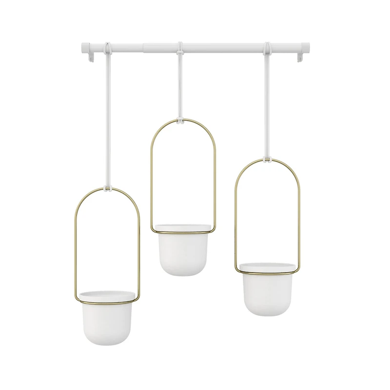 Umbra White & Brass Triflora Hanging Planter Set