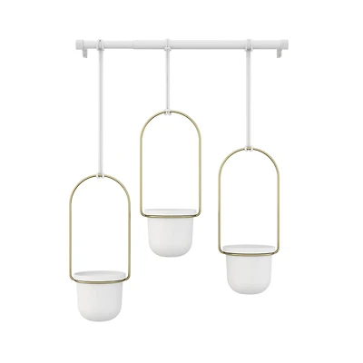 Umbra White & Brass Triflora Hanging Planter Set
