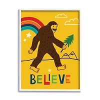 Stupell Industries Whimsical Believe Phrase Happy Smiling Big Foot in White Frame Wall Art