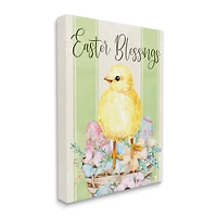 Stupell Industries Easter Blessings Text Striped Yellow Chick Egg Basket Canvas Wall Art