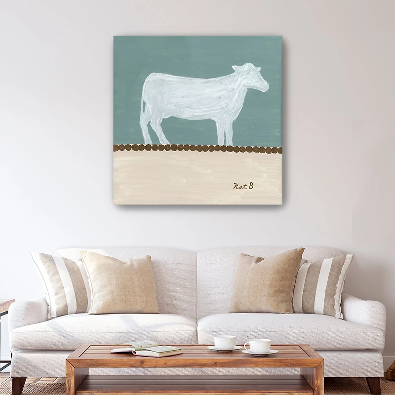 Out To Pasture V White Cow Canvas Giclee