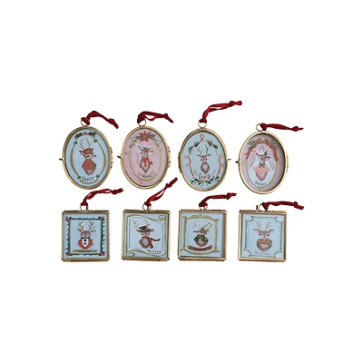 Hello Honey® 8 Pack 4.25" Santa's Reindeer Photo Frame Glass & Metal Ornaments