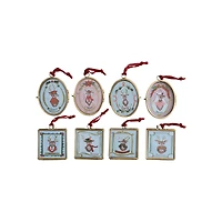 Hello Honey® 8 Pack 4.25" Santa's Reindeer Photo Frame Glass & Metal Ornaments