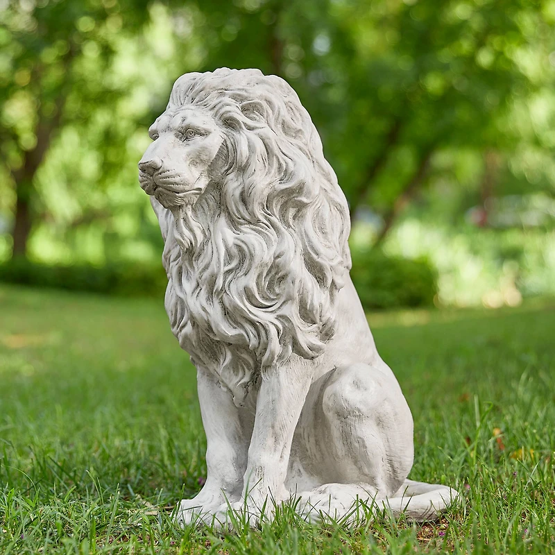 Glitzhome® 20.75" MGO White Guardian Lion Sitting Statue