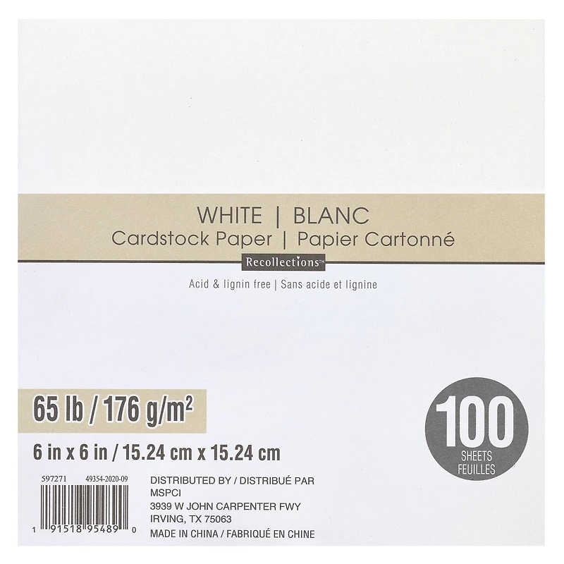 White 6" x 6" Cardstock Paper by Recollections™, 100 Sheets