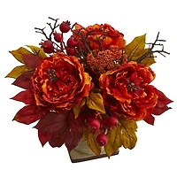 15" Peony & Sedum Arrangement in Decorative Planter