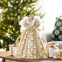 Glitzhome® 18.5"H Faux Fur & PVC Christmas Elegant Angel Tree Topper with Porcelain Face