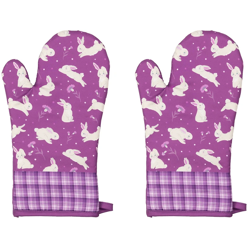 Purple Floral Easter Bunny Oven Mitts, 2ct.