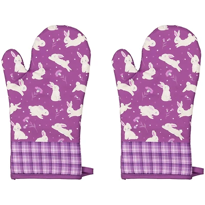 Purple Floral Easter Bunny Oven Mitts, 2ct.