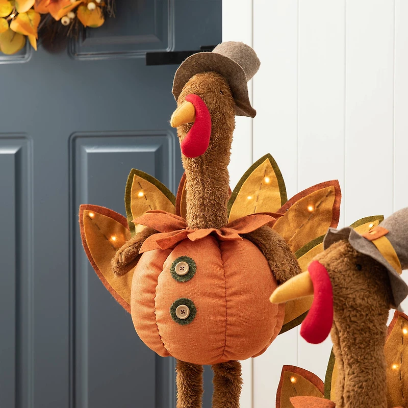 Glitzhome® Lighted Fabric Turkey Standing Décor with Telescoping Legs & Timer