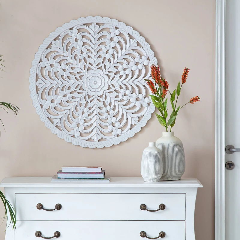 Habitat Lottie White Round Wood Wall Medallion