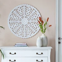 Habitat Lottie White Round Wood Wall Medallion