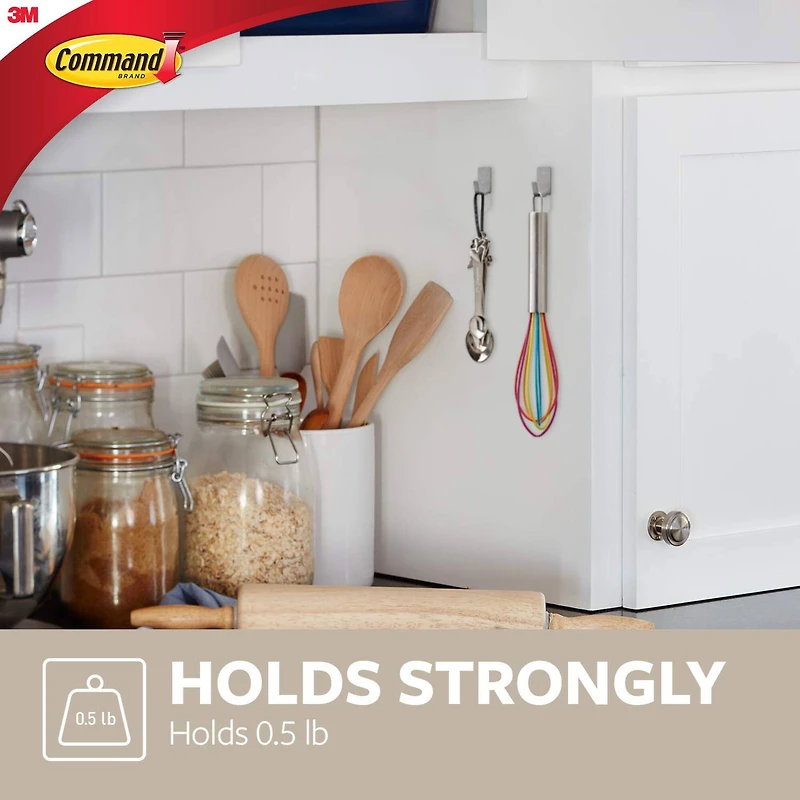 Command™ Small Decorative Metal Hooks, Stainless Steel