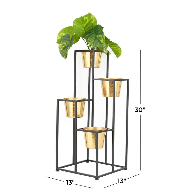 Black Metal Glam Planter, 13" x 13" x 13"