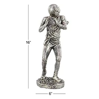 Silver Polystone Sculpture, Baseball Player 16" x 6" x 6"