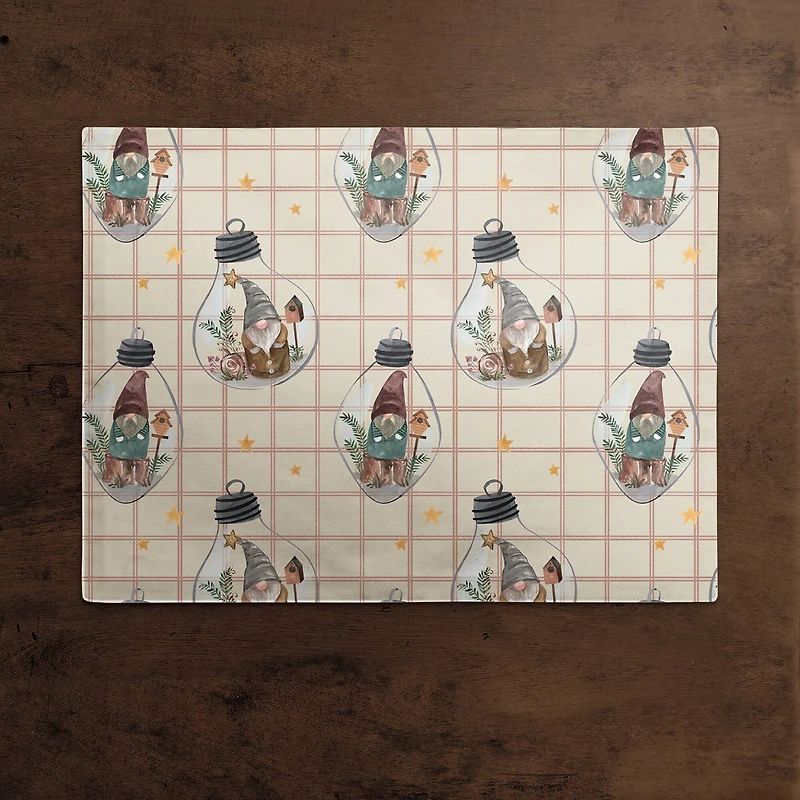 Cream & Red Check Gnome Globe Pattern Cotton Twill Placemat