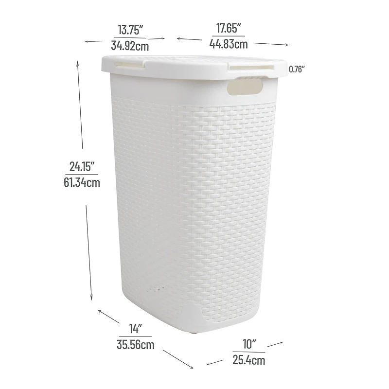 Mind Reader 60L Ventilated Slim Laundry Hamper with Cut Out Handles & Attached Hinged Lid, 2ct.