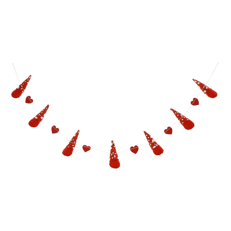 Glitzhome® 6ft. Fabric Valentine's Gnome & Heart Garland