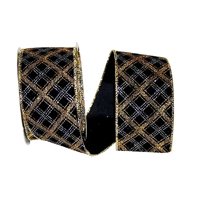 JAM Paper 2.5" x 10yd. Christmas Diamonds Velvet Glitter Lattice Wired Ribbon