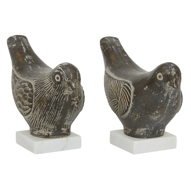 Set of 2 Brown Ceramic Coastal Bird Sculpture, 16.75", 18.25"