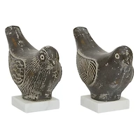 Set of 2 Brown Ceramic Coastal Bird Sculpture, 16.75", 18.25"