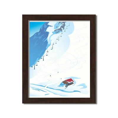Mountain Ski Scene Black Framed Print Under Plexiglass