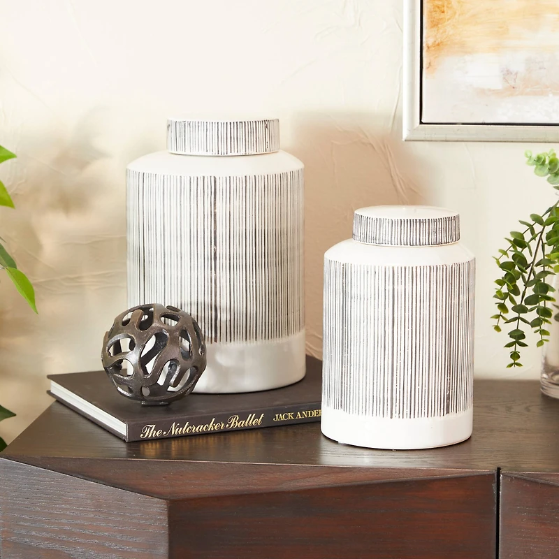 Black and White Ceramic Modern Jars, set of 2, 13", 11"