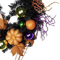 24'' Unlit Jack-O-Lantern in Witches Hat Halloween Pine Wreath