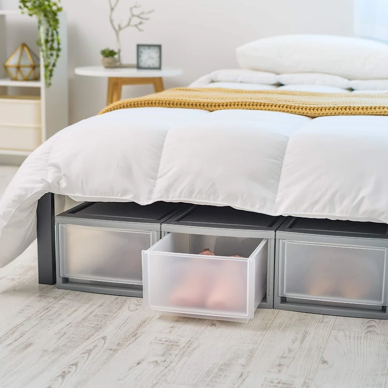 IRIS® Medium Gray Stackable Storage Bin with Clear Drawer