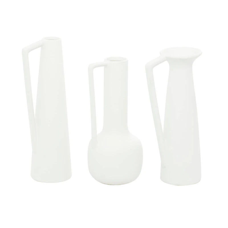 CosmoLiving by Cosmopolitan Set of 3 White Ceramic Modern Vase, 13", 12", 11"