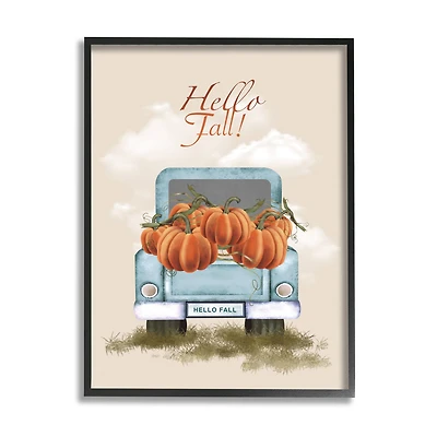 Stupell Industries Hello Fall Seasonal Autumn Pumpkins Framed Giclee Art
