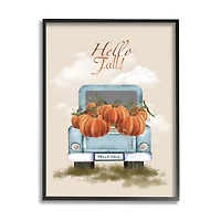 Stupell Industries Hello Fall Seasonal Autumn Pumpkins Framed Giclee Art