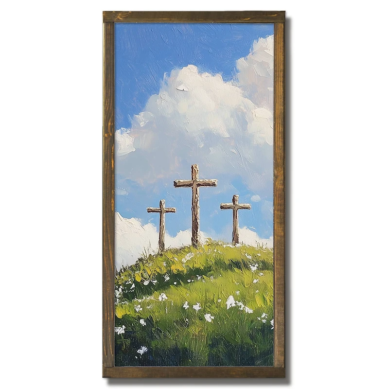 12" x 24" Cross Trio Framed Wood Plaque