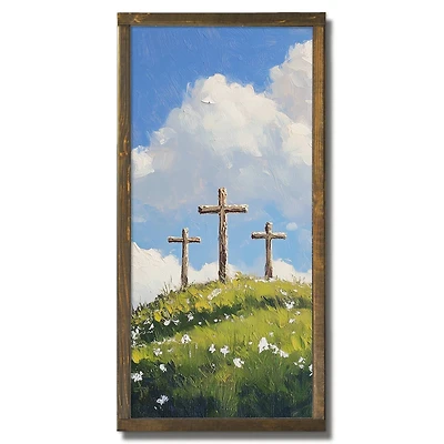 12" x 24" Cross Trio Framed Wood Plaque