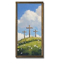 12" x 24" Cross Trio Framed Wood Plaque