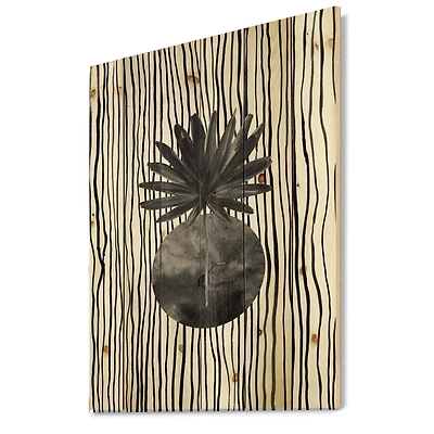 Designart - Black and White Tropical Leaf On Striped I