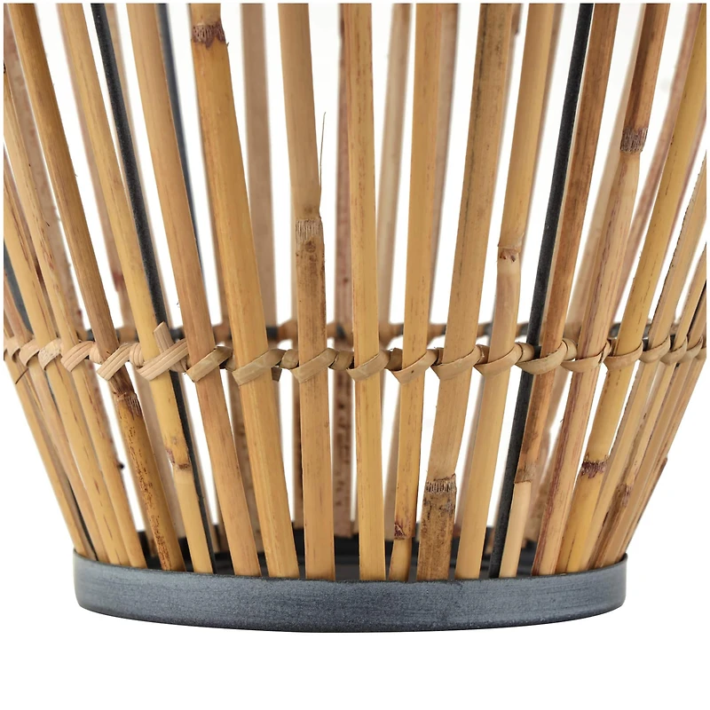 16" Brown Bamboo Handmade Open Frame Vase with Blue Metal Accents