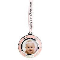 Pink & Silver Baby's First Christmas Crystal Embellished Photo Ornament