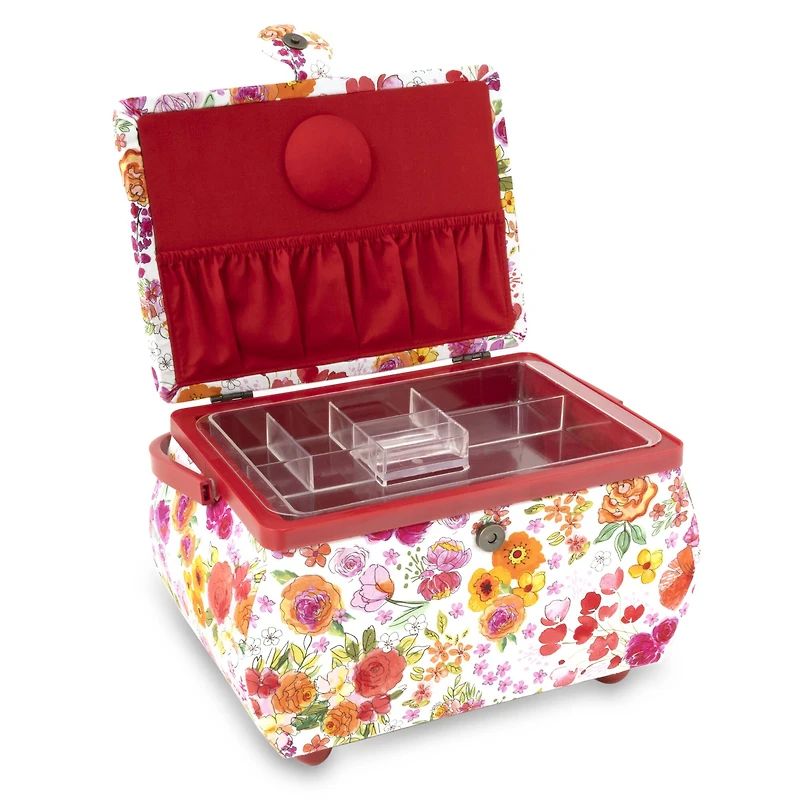 Dritz® Large Red & White Floral Curved Sewing Basket