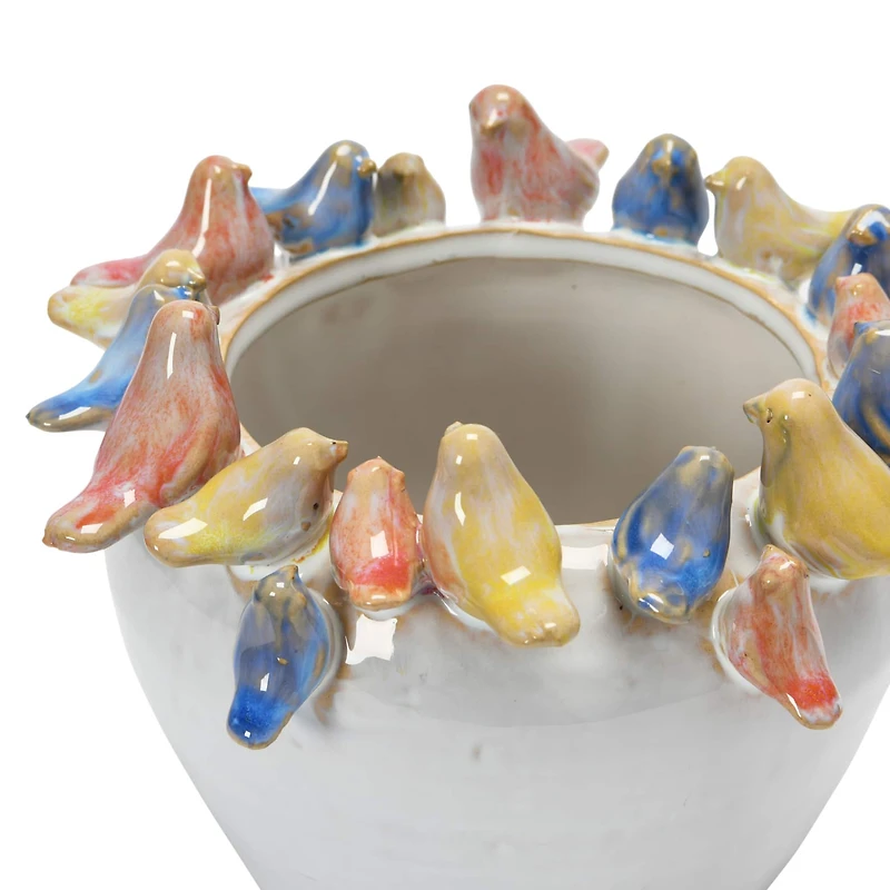Hello Honey® 6'' Reactive Glaze Stoneware Planter with Birds on Rim
