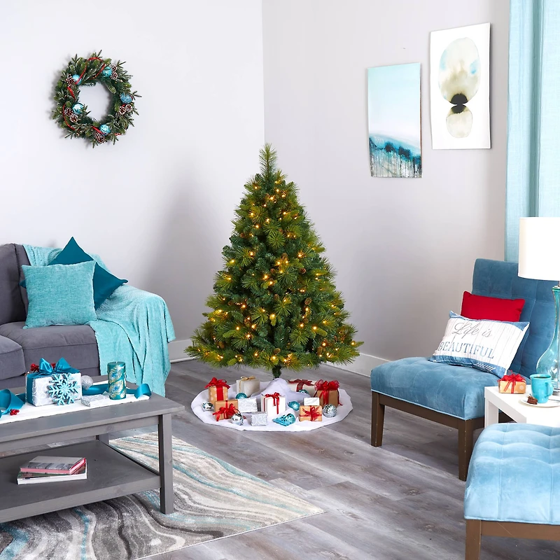 5ft. Pre-Lit North Carolina Mixed Pine Artificial Christmas Tree, Warm White LED Lights