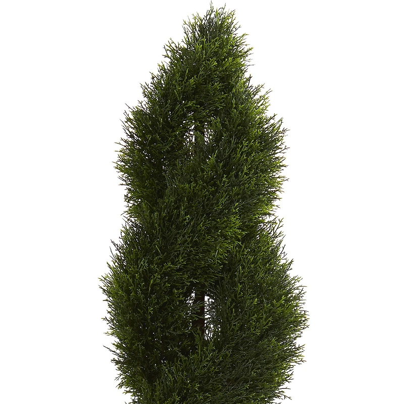 5.5ft. UV Resistant Double Pond Cypress Spiral Topiary Artificial Tree in White Tower Planter